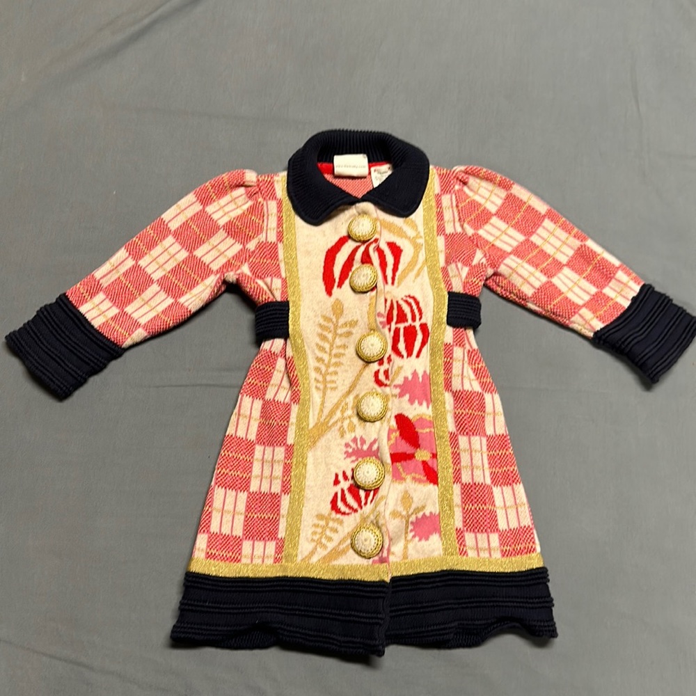 Anthropologie Lia Molly Sweater Coat Dress Girls 12 to 18 Mo Plaid Floral Boho